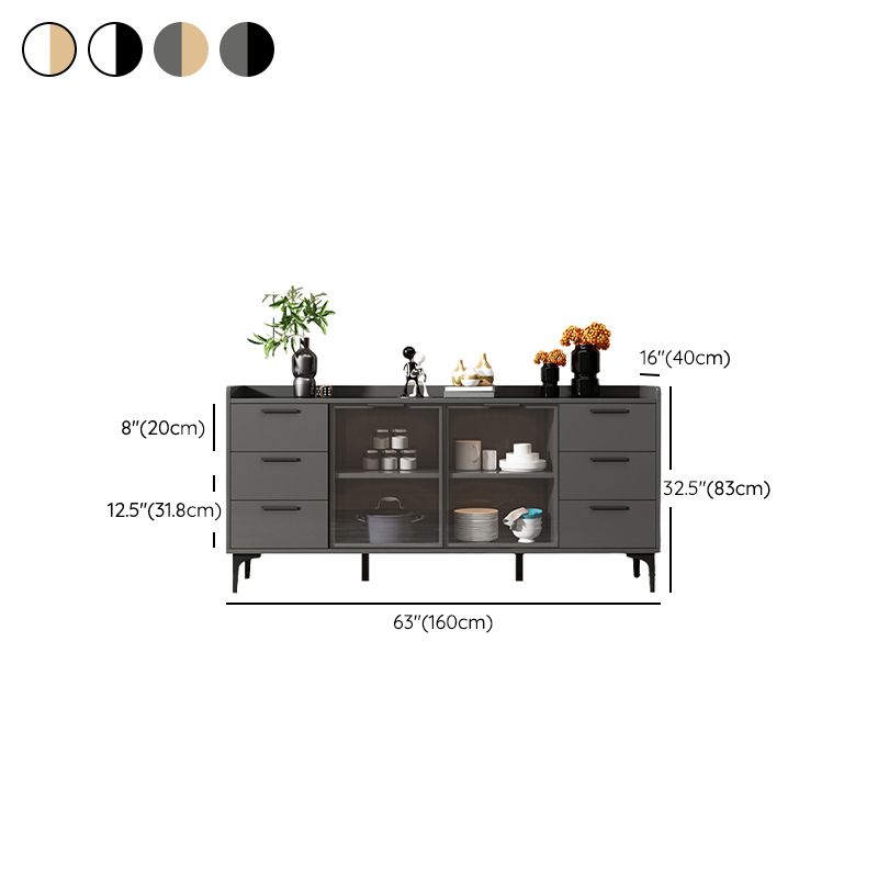 Modern Style Glass Doors Buffet Sideboard Engineered Wood Credenza