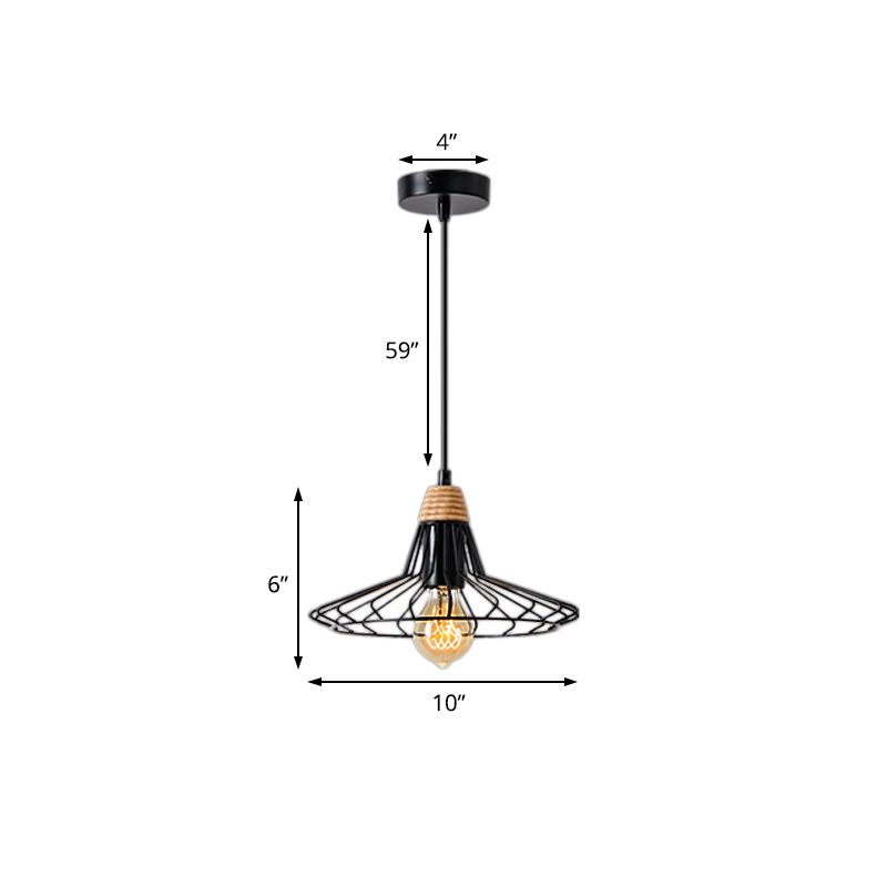 1-licht uitlopende draadkooi hangende lamp vintage zwart/wit smeedijzeren hanglamp met houten dop voor restaurant