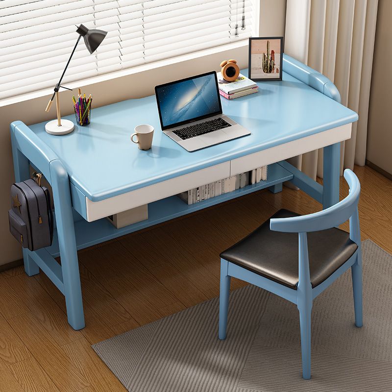 Writing Desk with 2 Drawer 23.6"W Solid Wood Adjustable Child Desk