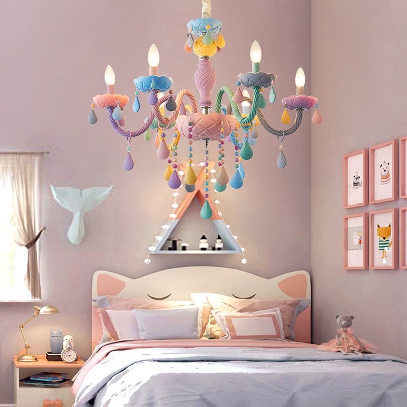 Candlestick Chandelier Lighting Macaron Metal Multicolored suspendu lampe pour le salon