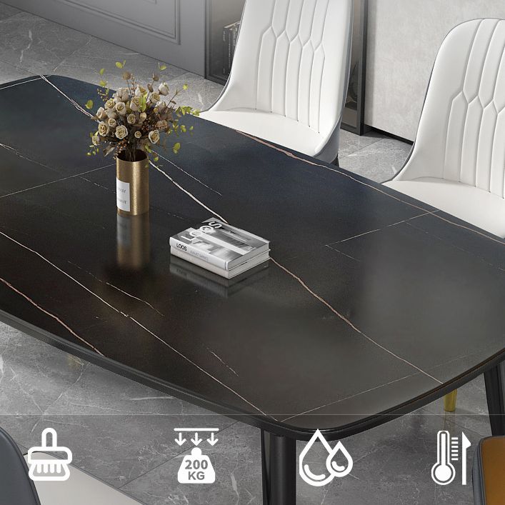 Minimalist Kitchen Sintered Stone Top Dining Table Rectangle Shape Dining Table with 4 Legs Base