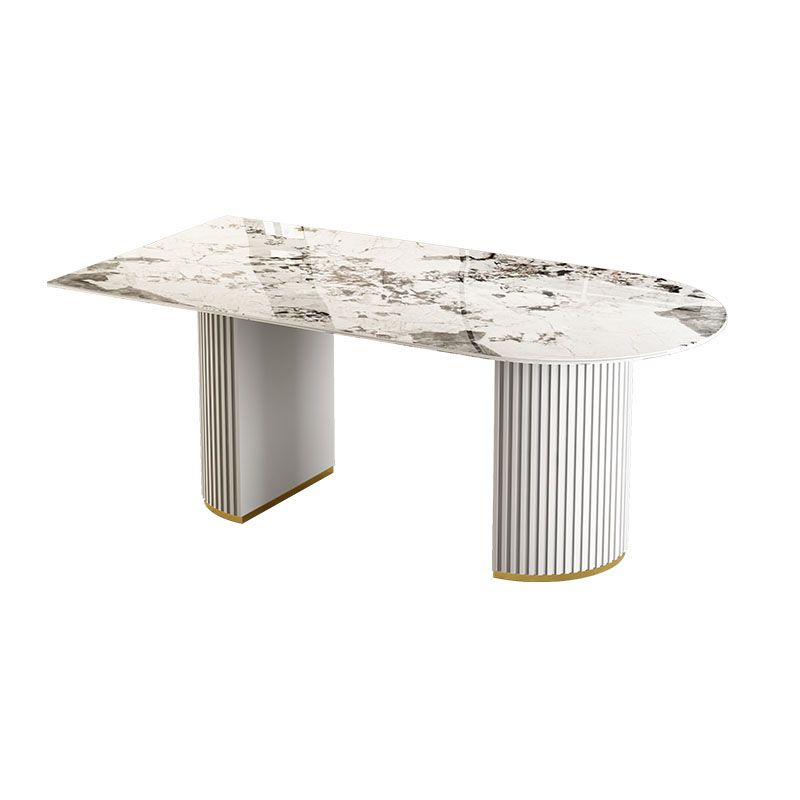 Irregular Shape Dining Table for Restaurant Sintered Stone Table with Double Pedestal