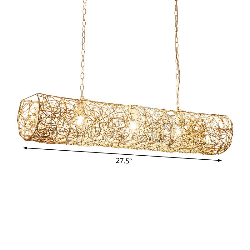 Tubería blanca Luz de suspensión horizontal Contemporánea de 3 luces Bambú Rattan Luz colgante