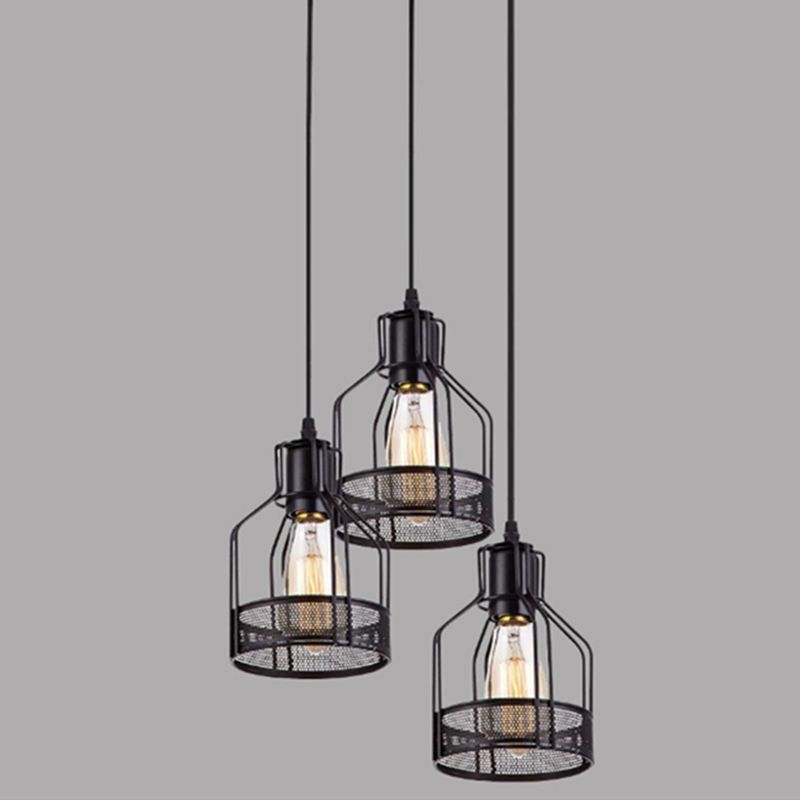 Black Metal Pendant Light Indsutrial Retro Bird Cage Hanging Lamp for Restaurant