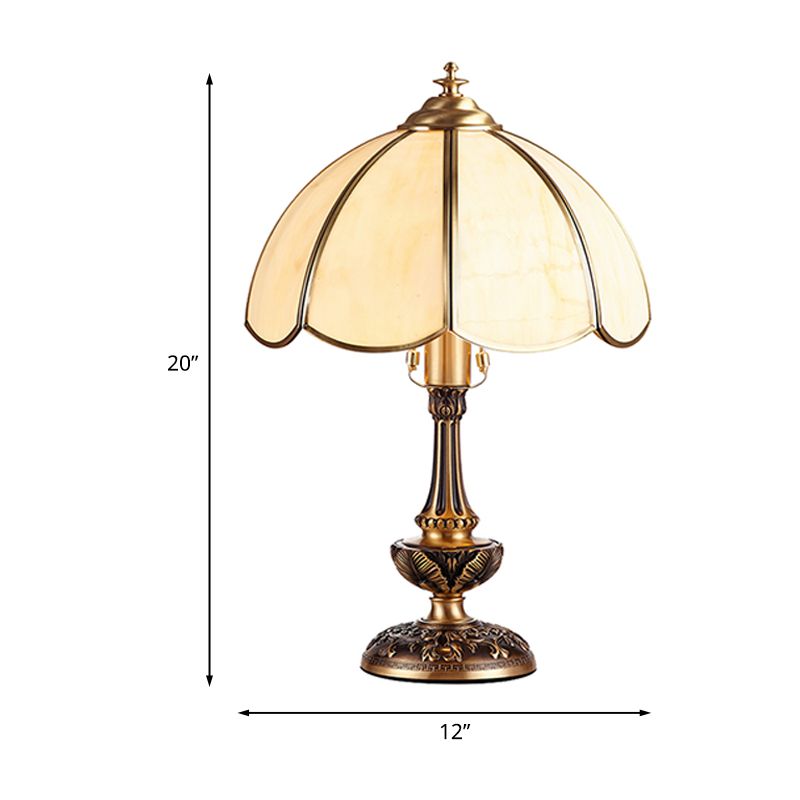 Golden Scalloped Nightstand Lamp Rustic Cream Glass 1 Light Bedroom Table Light with Base