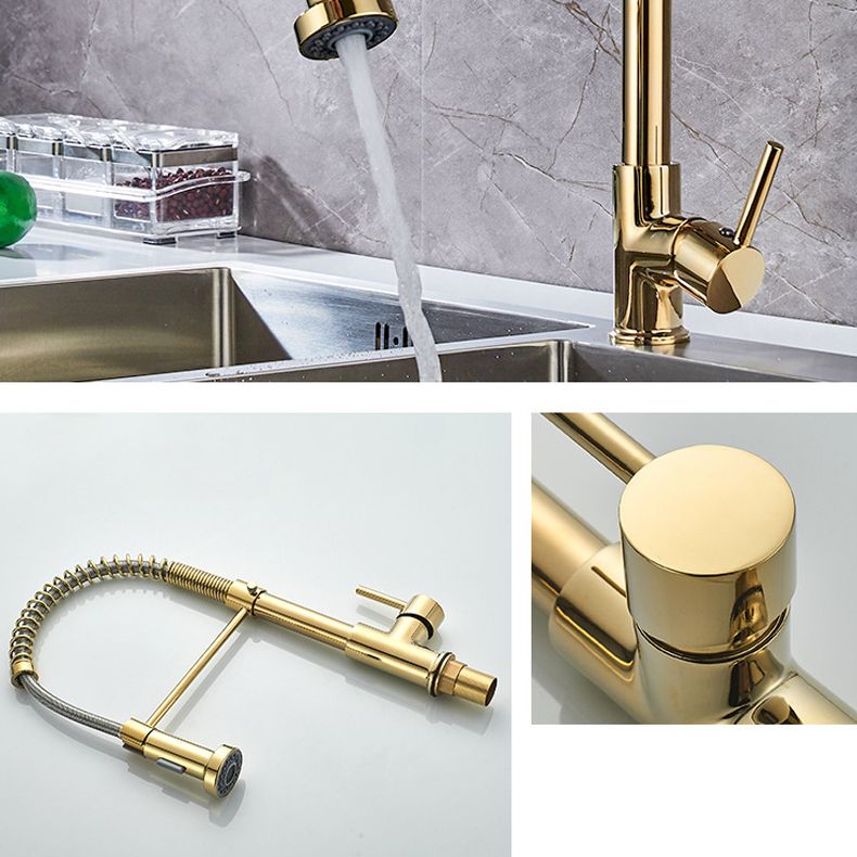 Contemporary Kitchen Faucet Copper Single Handle High Arc Spring Spout Kitchen Faucet