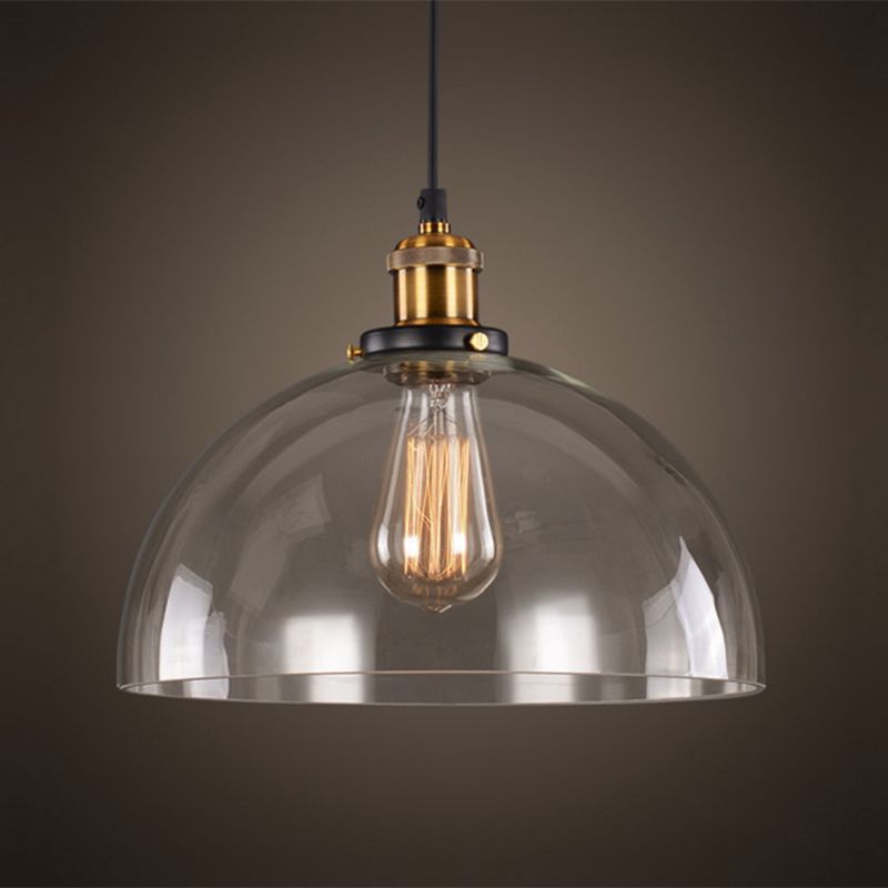 Clear Glass Shade Hanging Ceiling Light  Industrial Vintage Brass 1 Light Restaurant Down Lighting