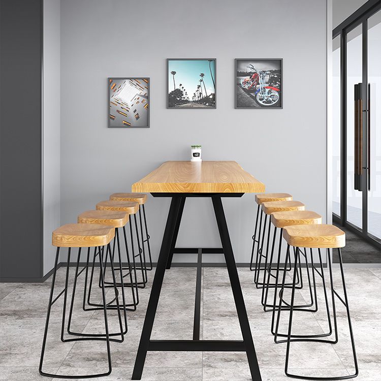 Pine Wood Bar Dining Table Industrial Rectangle Bar Dining Table with Black Trestle Base