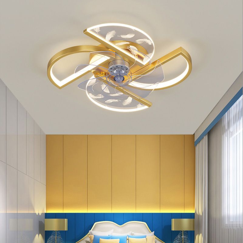 Nordic Windmill Shaped Semi Flush Mount Light Acrylic Bedroom LED Ceiling Fan Light