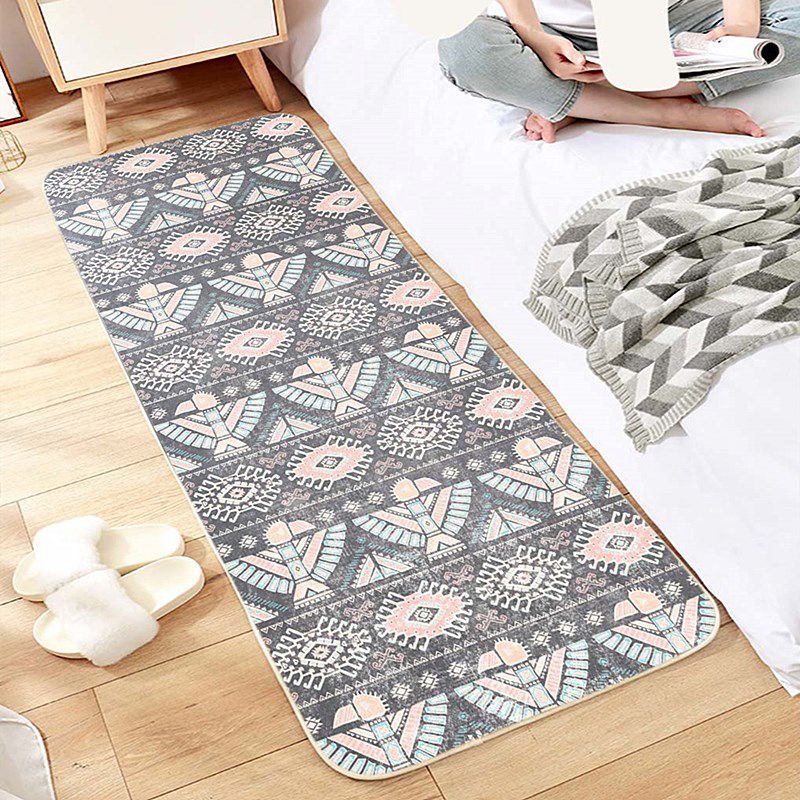 Multi Colored Moroccan Rug Polyster Geometric Print Carpet Easy Care Machine Washable Indoor Rug for Decor