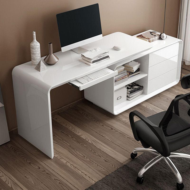 Modern Wood Computer Desk White Pedestal Writing Desk for Home