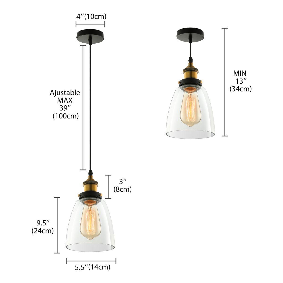 5.5"/7" Wide Cone Pendant Light Industrial 1 Light Grey/Brown/Clear Glass Hanging Lamp in Bronze