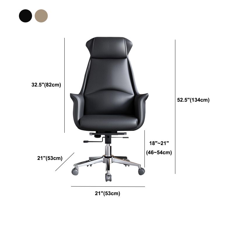 Modern Arms Included Chair with Wheels High-Back Leather Desk Chair in Black/Brown