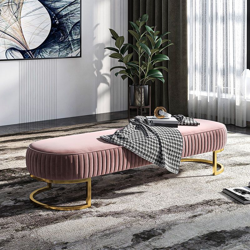 Modern Style Seating Bench Glam Upholstered Bench with Gold Legs