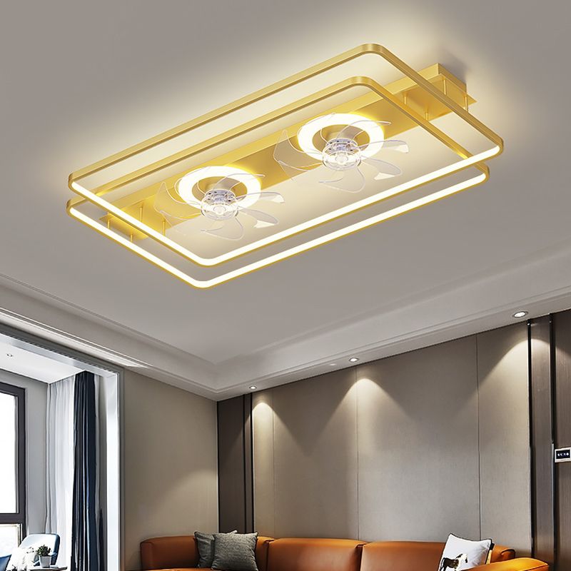 Modern Simple Style Aluminum Ceiling Fan Lamp Geometry LED Ceiling Fan Light for Bedroom