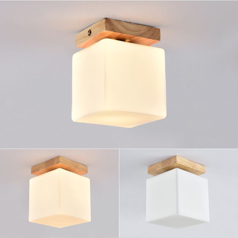 Nordic Wood Corridor Flush Ceiling Light Fixture Down Lighting Acrylic Flush Mount Light