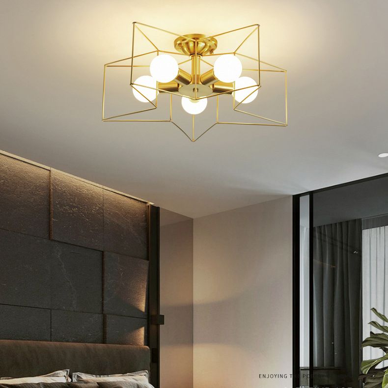 Industrial Star Semi Flush Mount Ceiling Fixture Metal Semi Flush Ceiling Lights for Bedroom