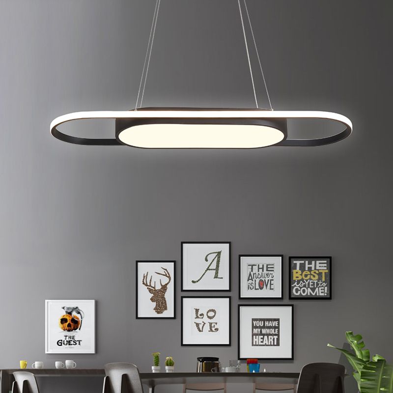 Oval Acrylic Chandelier Light Simple Style Black/White LED Hanging Pendant Light in Warm/White/Natural Light