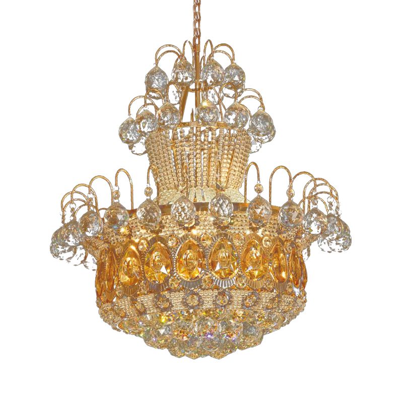 Zeitgenössische Kürbisdecke Lichtkristall 6 Leichte goldene Leuchte für Esszimmer, 18 "/23,5" breit