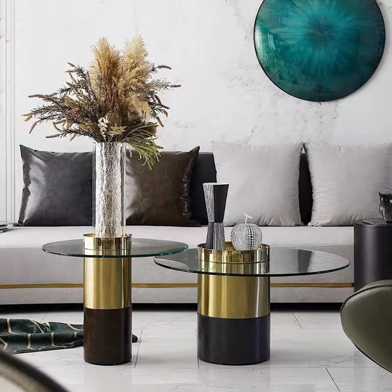 Glass Oval Top Coffee or End Table Modern with One Metal Base