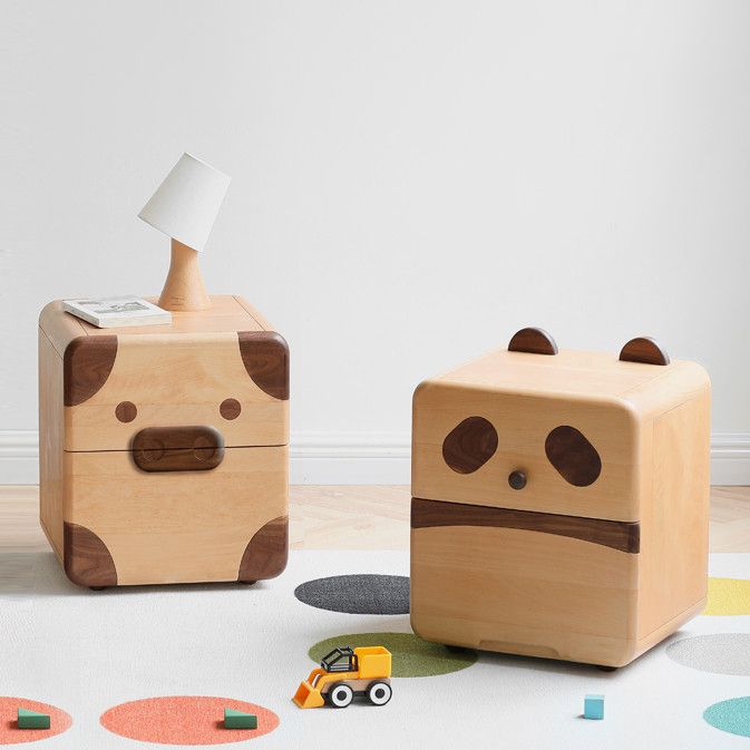 Pig and Panda Kids Bedside Table Wooden Kids Bedside Table with Cabinet