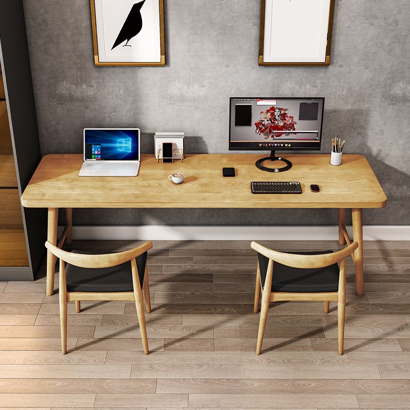 Modern Solid Wood Writing Desk 29.53" Tall Rectangle Office Desk with H-Base