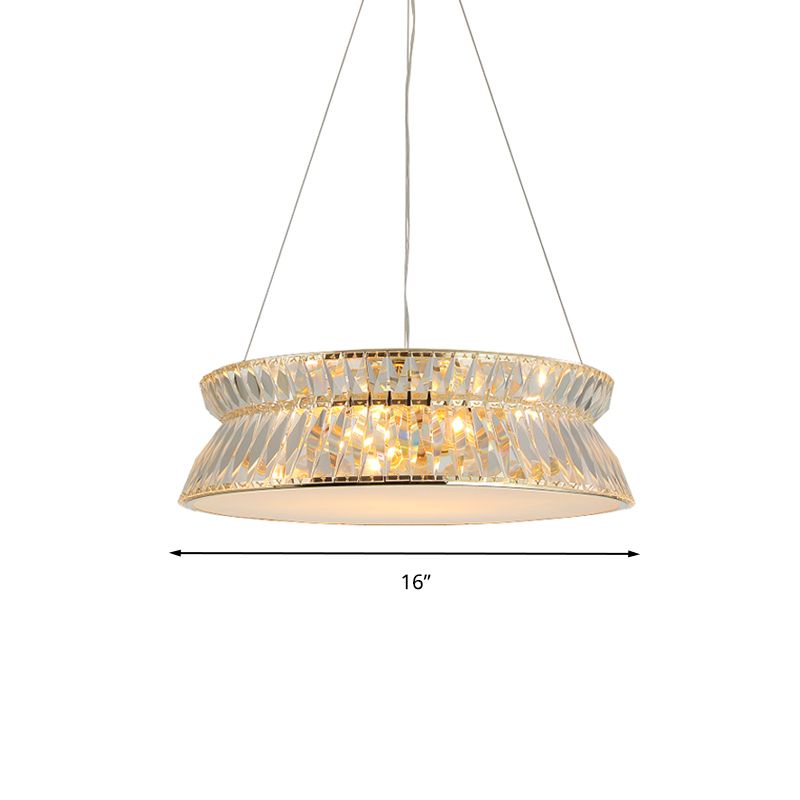 Modernism 4 Bulbs Ceiling Chandelier Drum Hanging Pendant Light with Clear Crystal Shade