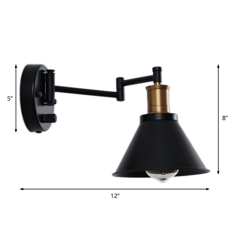 1 Bulb Cone Sconce Lamp Industrial Matte Black Metal Wall Mounted Light for Indoor