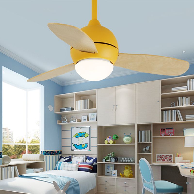 36" Globe Pendant Fan Light Macaron Metal Kids Bedroom LED Semi Flush Light with 3 Blades