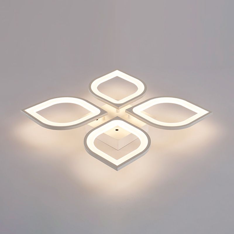 White Floriated LED Semi Flush Mount in Modern Simplicity Metal Ceiling Light with Acrylic Shade