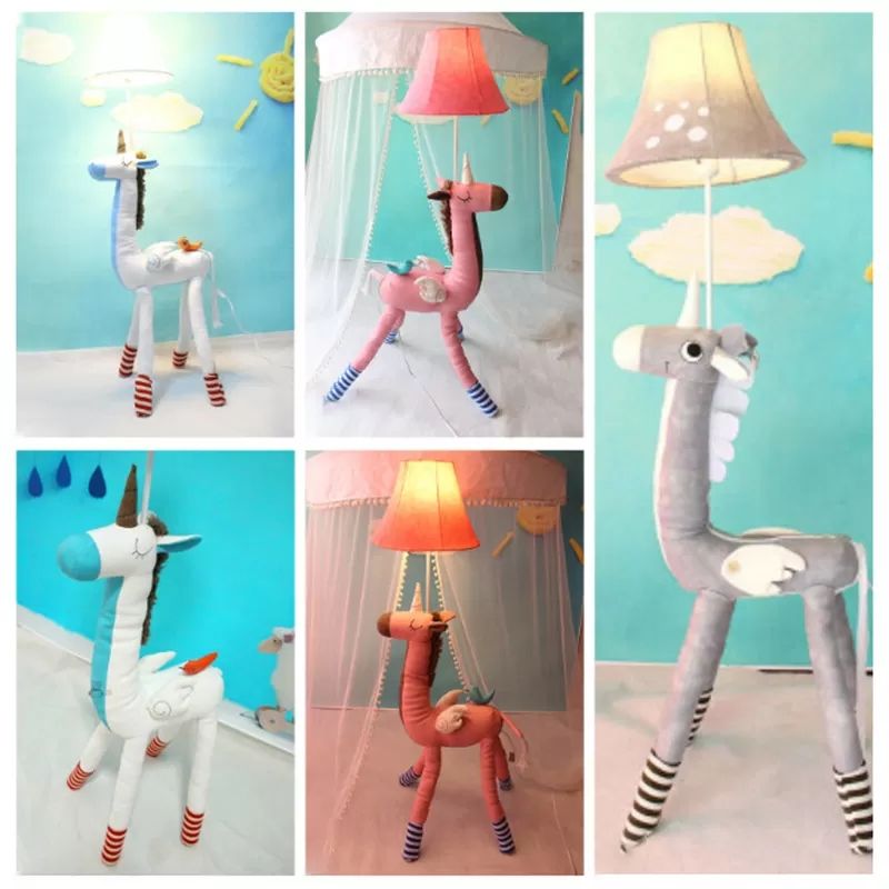 Cartoon Long Neck Animal Floor Light 1 Light Fabric Floor Lamp for Living Room Kindergarten