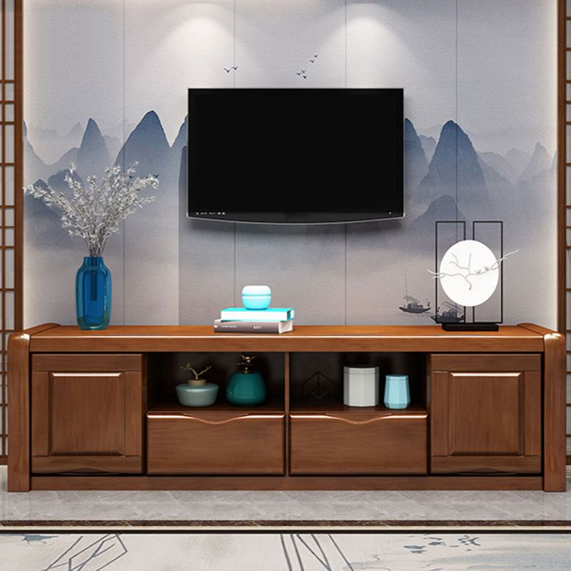 Traditional Rubberwood TV Media Stand Open Shelving TV Stand Console with Drawers