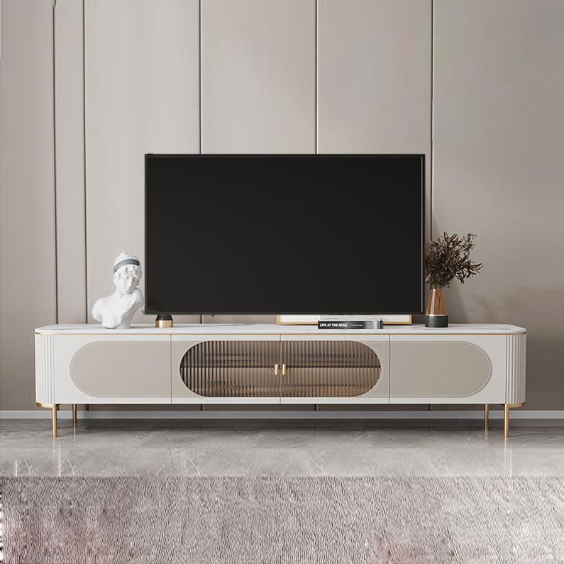 Contemporary Media Console TV Stand Stone TV Media Stand in White