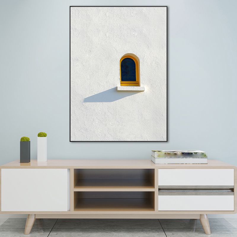 Nordic Building Window Canvas Print Soft Color Textured Wall Art for Living Room