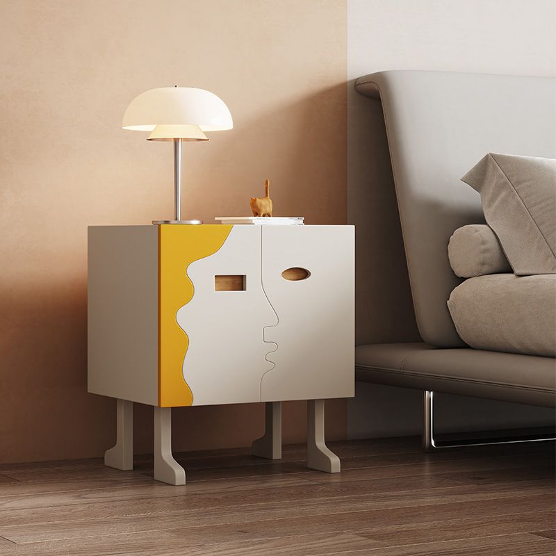 Cream Wood Kids Nightstand Contemporary Simple Nightstand with Storage