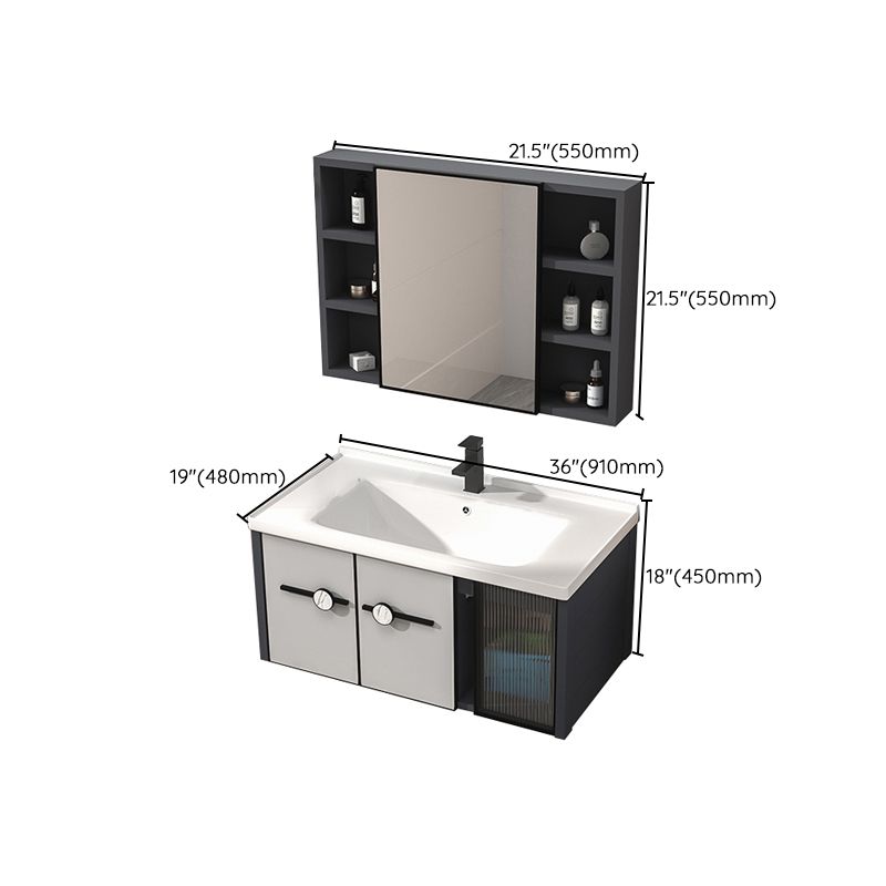 Metal Base Modern Bathroom Vanity Single Rectangular Wall Mount Vanity Set