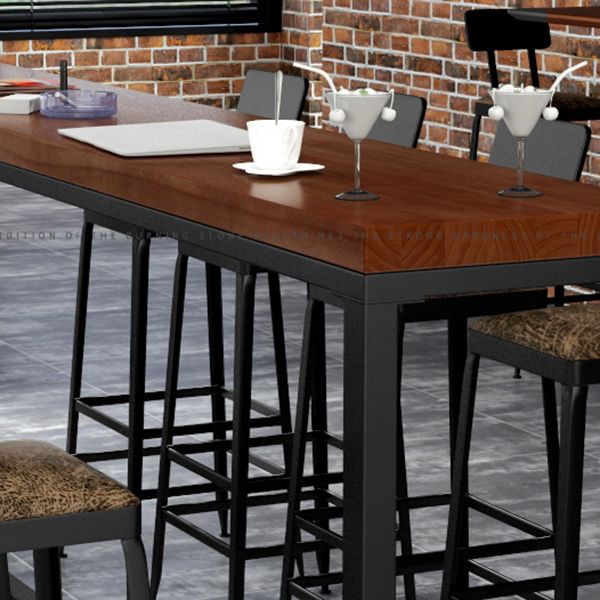 Wood Bar Dining Table Industrial Rectangle Bar Table with Trestle Pedestal for Cafe