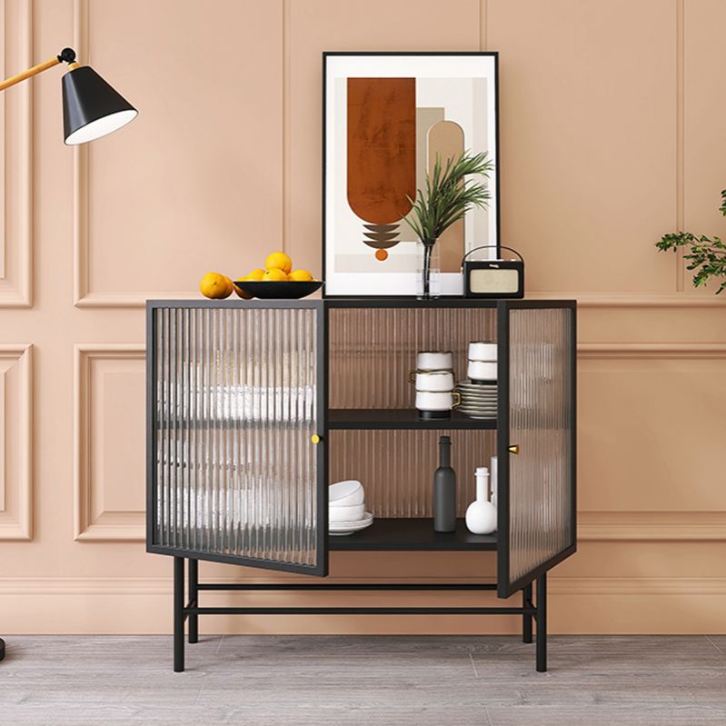 Iron Kitchen Sideboard Cabinet Modern Server Cabinet with Storage and Glass Door