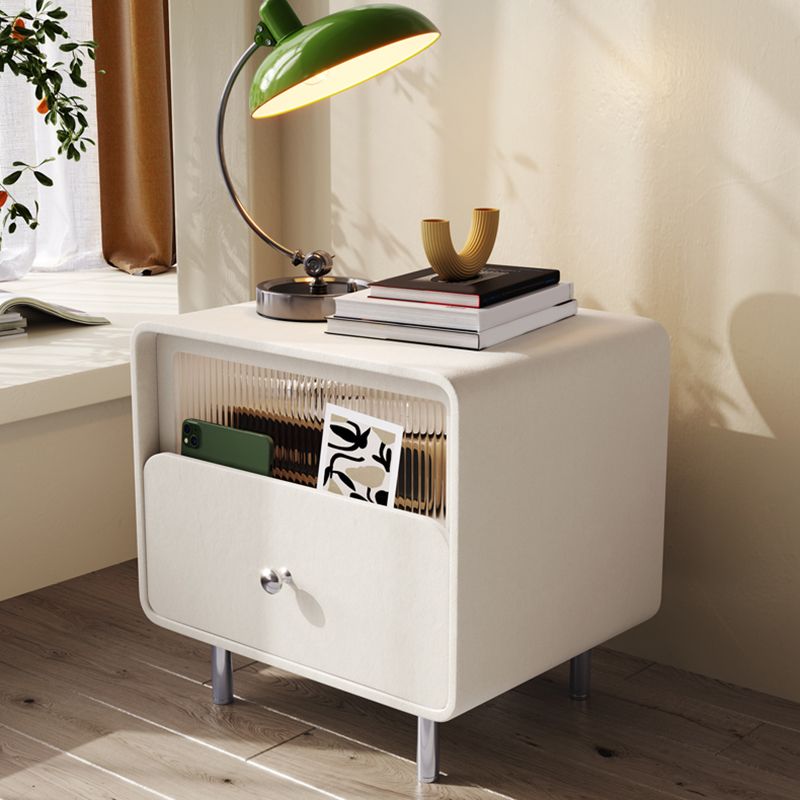 Contemporary Youth Nightstand with Drawer and Shelf Metal Base Kids Bedside Table