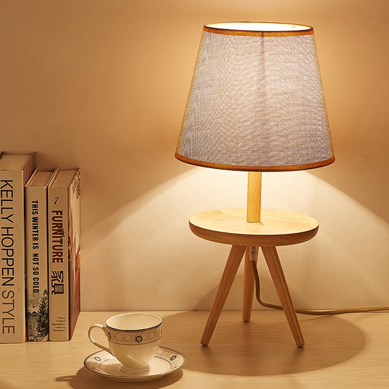 1 Head Study Table Light Modernism Brown Small Desk Lamp with Flared Fabric Shade