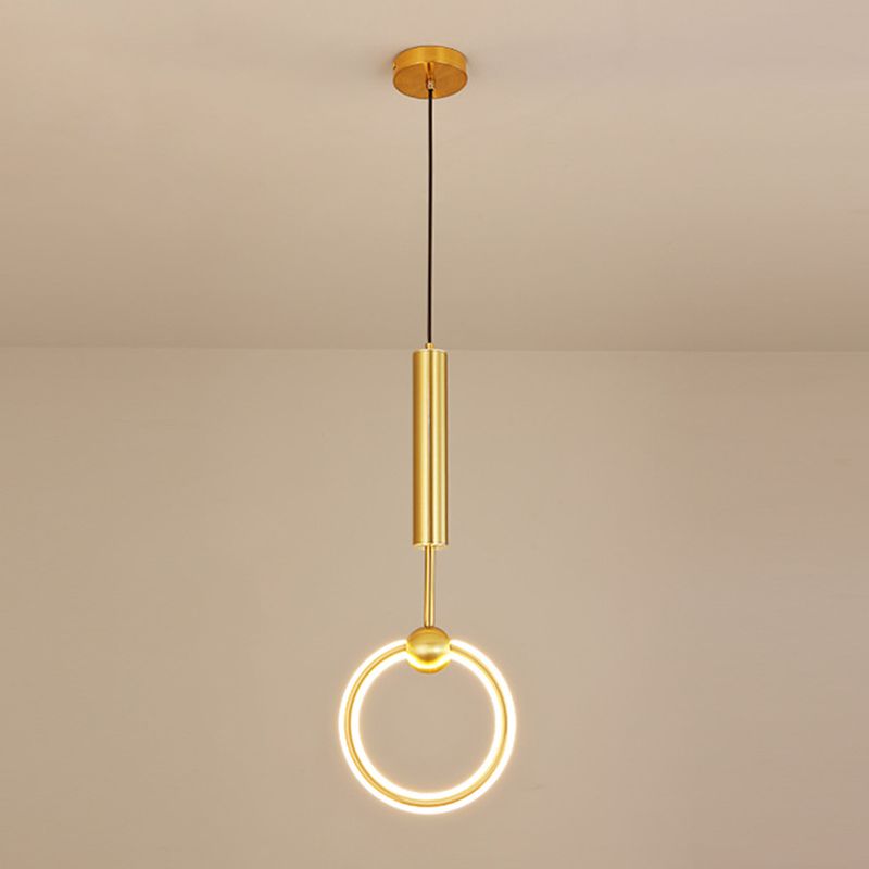 Modern Minimalist Style Linear Ceiling Pendant Light Metal 1 Light Hanging Light in Gold Finish  for Bedroom