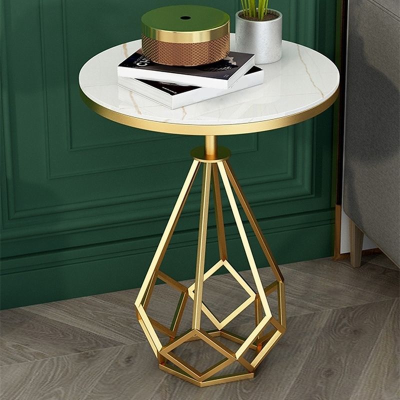 24 Inch H Glam Nightstand Metal Round Non-Storage Stone Top Night Table