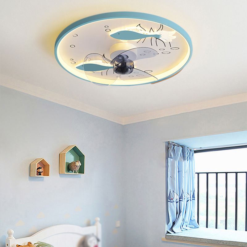 Metal Round Ceiling Pendant Modern Style 2 Lights LED Fan Light for Bedroom