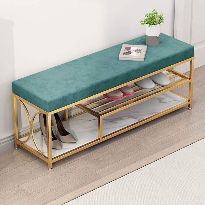 Glam Style Entryway Bench Cushioned Metal Seating Bench , 14 inch Width