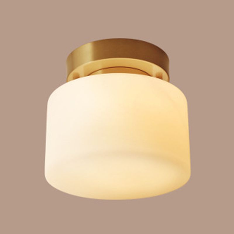 1 Light Cylindrical Glass Semi Flush Mount Lighting Modern Minimalism Gold Ceiling Light for Hallway