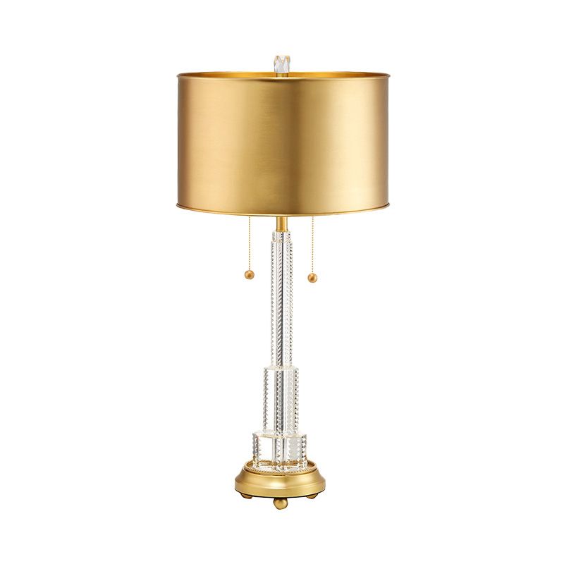 Cylinder Metal Task Lighting Modernist 2 Bulbs Gold Reading Lamp with On/Off Pull Chain