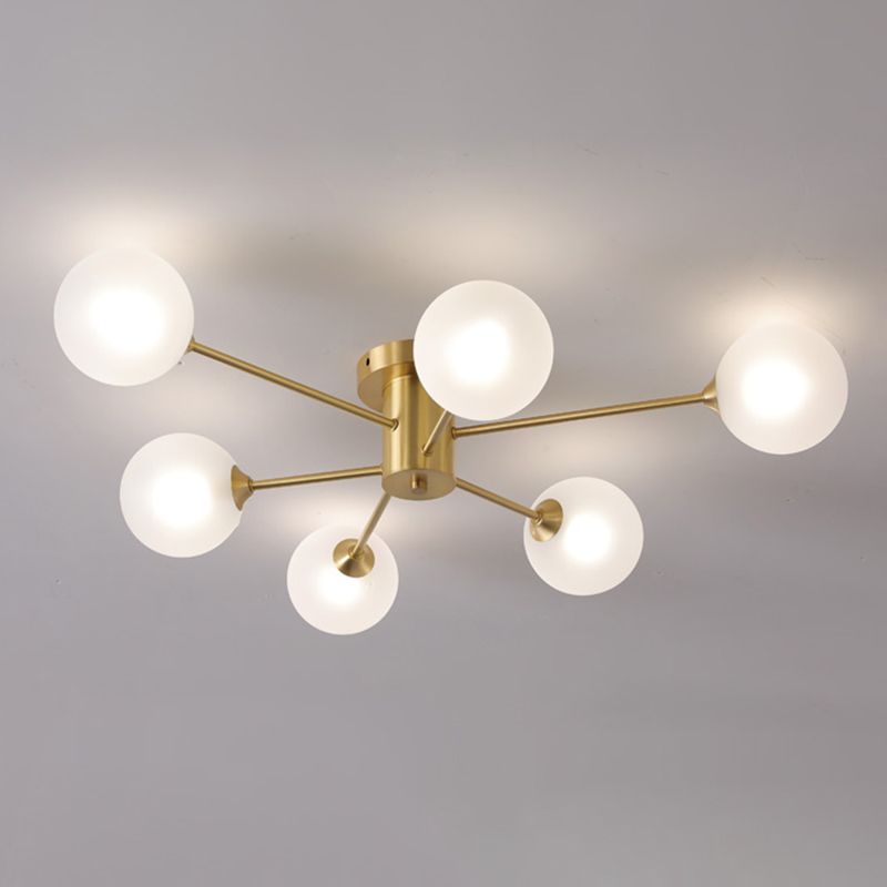 Nordic Style Golden Ceiling Light Ball Shape Ceiling Lamp with Glass Shade for Bedroom