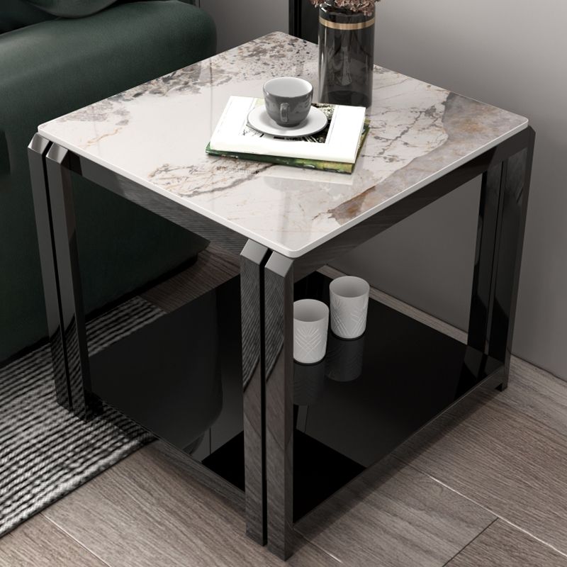 Square Marble Side Table Contemporary Black Storage Side Table