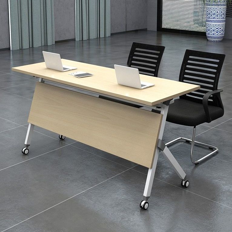 Contemporary Style Engineered Wood Desk Folding Trestle Base Desk with Caster Wheels