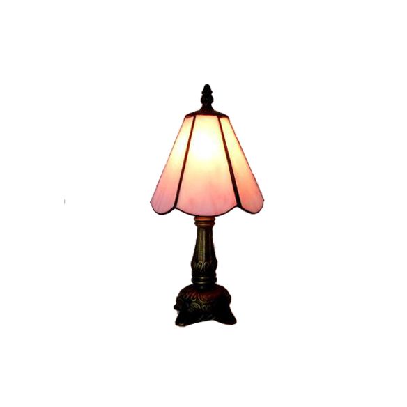 Tiffany Traditional Conical Desk Lamp 1 Light Glass and Metal Reading Light in White/Pink for Office